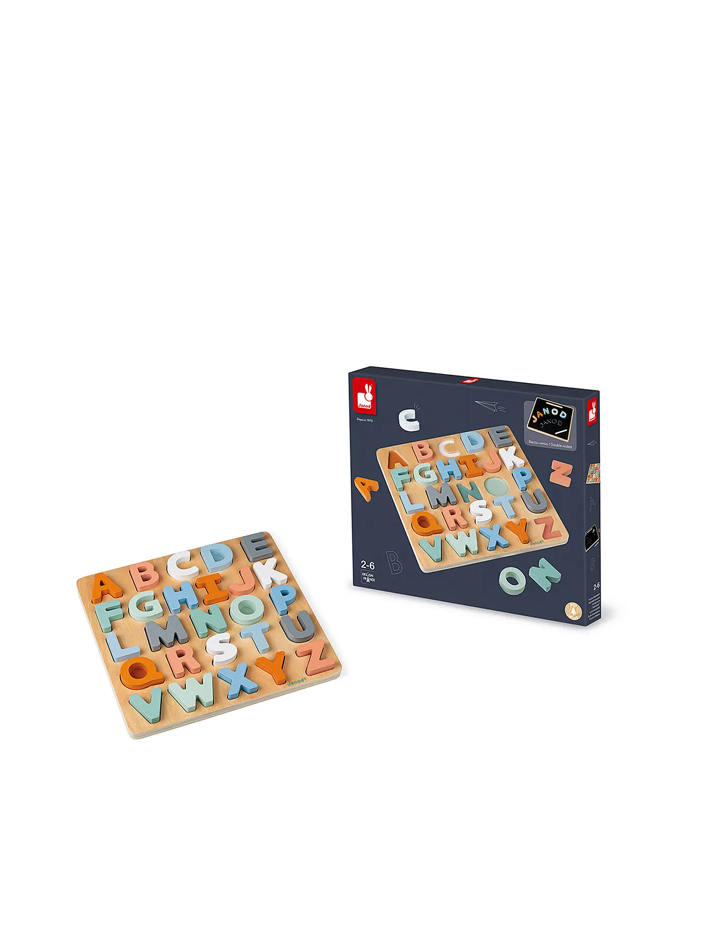 JANOD | Holzpuzzle Alphabeth mit Kreidetafel | 